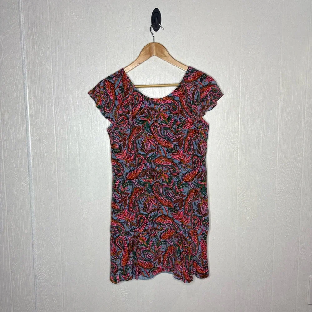 J.Crew paisley silk ruffle sleeve shift dress size 4 petite